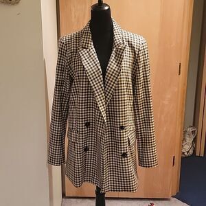 Women's Black and White Checkered Coat